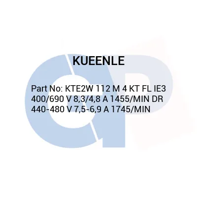 KUEENLE KTE2W 112 M 4 KT FL IE3 400/690 V 8,3/4,8 A 1455/MIN DR 440-480 V 7,5-6,9 A 1745/MIN