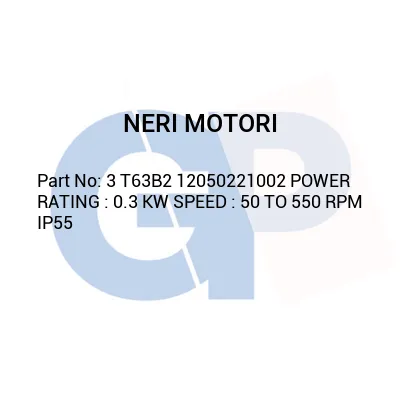 NERI MOTORI 3 T63B2 12050221002 POWER RATING : 0.3 KW SPEED : 50 TO 550 RPM IP55